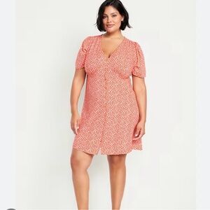 Old Navy Women's XL Floral V-Neck Empire Waist Dress Red Orange Spring Summer